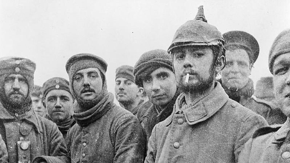 British and German soldiers fraternizing at Ploegsteert, Belgium, on Christmas Day 1914, Front of 11th Brigade, 4th Division